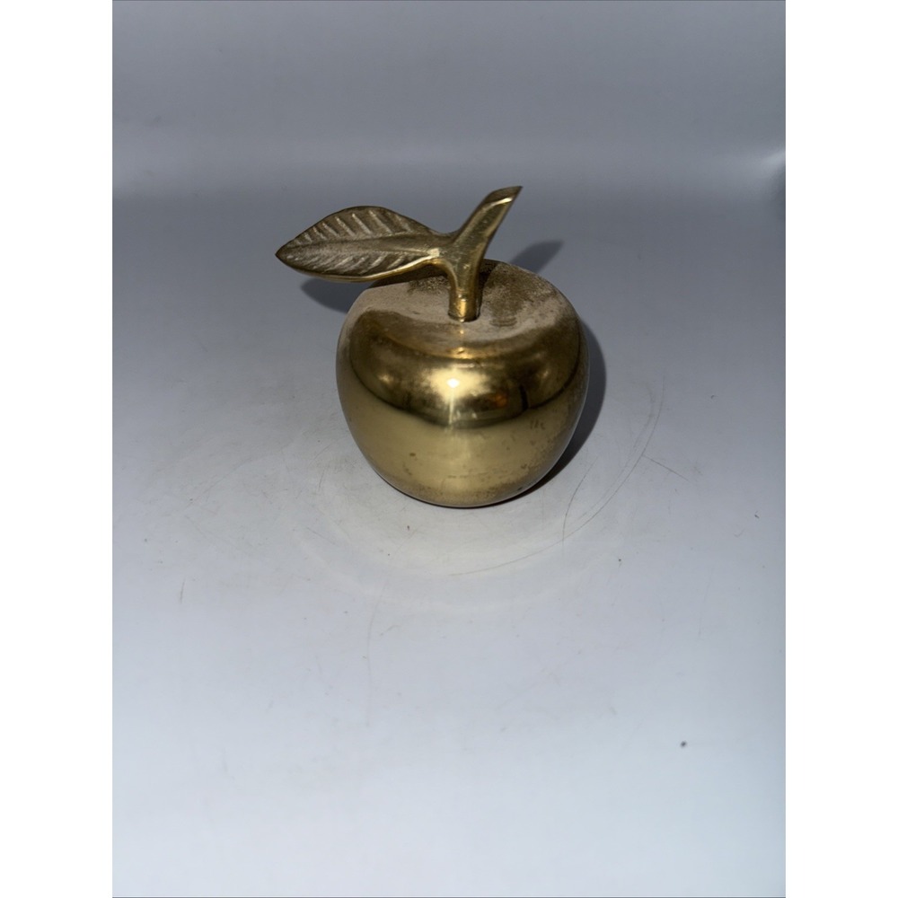 Vintage Solid Brass Apple Bell Teacher's Paperweight Classroom Decor‎ W/PATINA